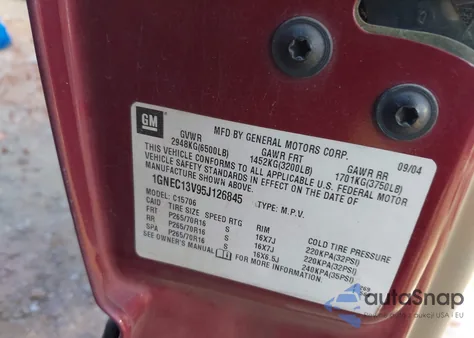 2005 Chevrolet Tahoe Ls из США, поврежденный, VIN 1GNEC13V95J126845